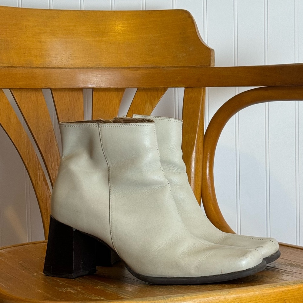 Cream Leather Ankle Boots Made in Brazil